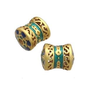 Copper Bamboo Beads Green Enamel Unfade Gold Plated, approx 8-10mm [FD12597]