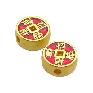 Copper Button Beads Red Enamel Fortune Unfade Gold Plated, approx 12.5mm [FD12598]