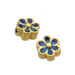 Copper Flower Beads Blue Enamel Unfade Gold Plated, approx 8mm [FD12601]