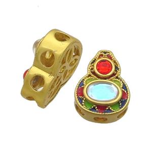 Copper Gourd Beads Multicolor Enamel Unfade Gold Plated, approx 11-14mm [FD12604]
