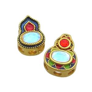 Copper Gourd Beads Multicolor Enamel Unfade Gold Plated Mixed, approx 9-14mm [FD12605]