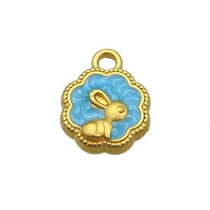 Copper Rabbit Pendant Blue Enamel Unfade Gold Plated, approx 12mm [FD12606]