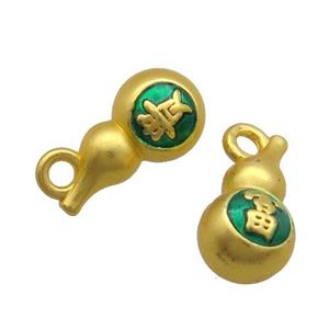 Copper Gourd Pendant Green Enamel Unfade Gold Plated, approx 7-13mm [FD12609]