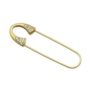 Copper Safety Pin Pave Zirocn Unfade Gold Plated, approx 18-52mm [FD12613]