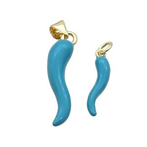 Copper Horn Pendant Teal Enamel Gold Plated, approx 5-25mm [FD12686-L]