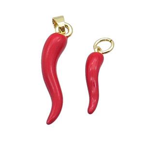 Copper Horn Pendant Red Enamel Chili Gold Plated, approx 4-15mm [FD12687-S]