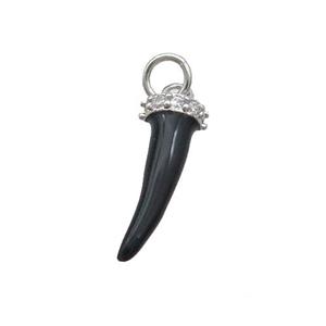 Copper Horn Pendant Black Enamel Platinum Plated, approx 7-17mm [FD12690]