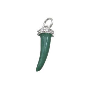 Copper Horn Pendant Green Enamel Platinum Plated, approx 7-17mm [FD12691]