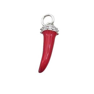 Copper Horn Pendant Red Enamel Chili Platinum Plated, approx 7-17mm [FD12692]