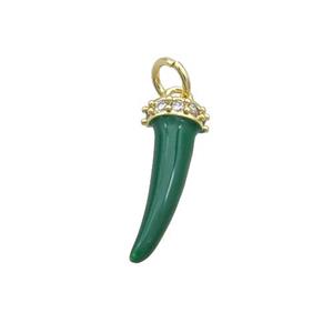 Copper Horn Pendant Green Enamel Gold Plated, approx 7-17mm [FD12696]