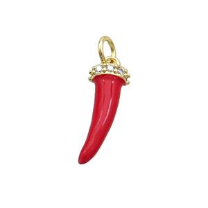 Copper Horn Pendant Red Enamel Chili Gold Plated, approx 7-17mm [FD12697]