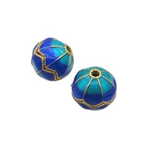 Copper Cloisonne Beads Round Blue Green Gold Plated, approx 11.5mm [FD12701]