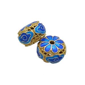 Copper Cloisonne Beads Rondelle Blue Gold Plated, approx 8-11.5mm [FD12702]