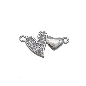 Copper Pendant Pave Zircon Double Heart Platinum Plated, approx 10-13mm [FD12704]