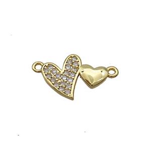 Copper Pendant Pave Zircon Double Heart Gold Plated, approx 10-13mm [FD12705]