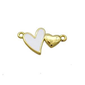 Copper Pendant White Enamel Double Heart Gold Plated, approx 10-13mm [FD12706]