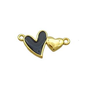 Copper Pendant Black Enamel Double Heart Gold Plated, approx 10-13mm [FD12707]