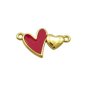 Copper Pendant Red Enamel Double Heart Gold Plated, approx 10-13mm [FD12708]