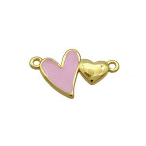 Copper Pendant Pink Enamel Double Heart Gold Plated, approx 10-13mm [FD12709]