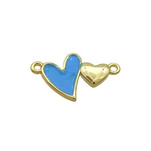 Copper Pendant Blue Enamel Double Heart Gold Plated, approx 10-13mm [FD12710]
