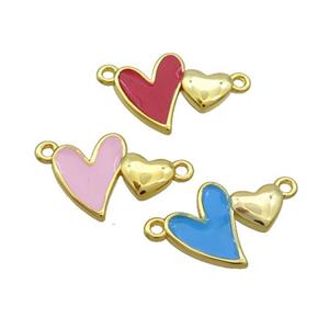 Copper Pendant Enamel Double Heart Gold Plated Mixed, approx 10-13mm [FD12711]