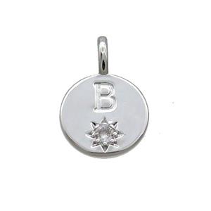 Copper Circle Pendant Pave Zircon B-letter Platinum Plated, approx 11.5mm [FD12713]
