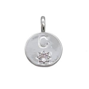 Copper Circle Pendant Pave Zircon C-letter Platinum Plated, approx 11.5mm [FD12714]