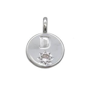 Copper Circle Pendant Pave Zircon D-letter Platinum Plated, approx 11.5mm [FD12715]