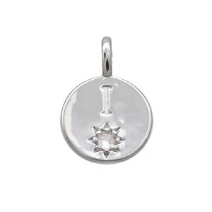 Copper Circle Pendant Pave Zircon I-letter Platinum Plated, approx 11.5mm [FD12720]