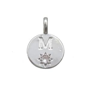 Copper Circle Pendant Pave Zircon M-letter Platinum Plated, approx 11.5mm [FD12724]