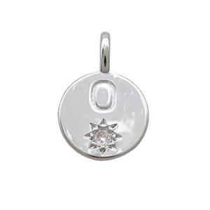 Copper Circle Pendant Pave Zircon O-letter Platinum Plated, approx 11.5mm [FD12726]