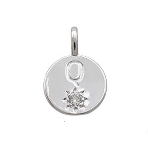 Copper Circle Pendant Pave Zircon Q-letter Platinum Plated, approx 11.5mm [FD12728]