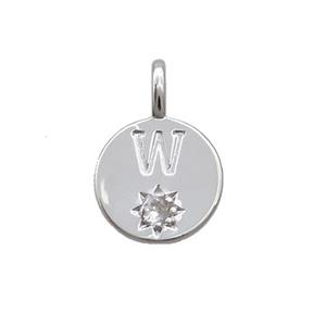Copper Circle Pendant Pave Zircon W-letter Platinum Plated, approx 11.5mm [FD12734]