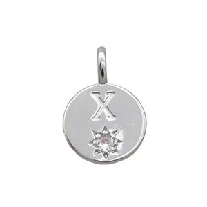 Copper Circle Pendant Pave Zircon X-letter Platinum Plated, approx 11.5mm [FD12735]