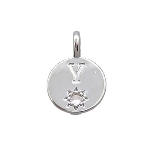 Copper Circle Pendant Pave Zircon Y-letter Platinum Plated, approx 11.5mm [FD12736]