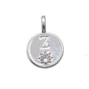 Copper Circle Pendant Pave Zircon Z-letter Platinum Plated, approx 11.5mm [FD12737]