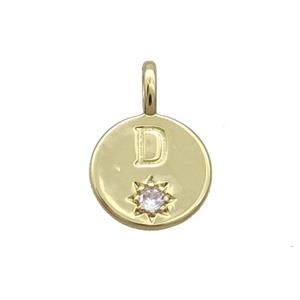 Copper Circle Pendant Pave Zircon D-letter Gold Plated, approx 11.5mm [FD12742]