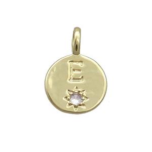 Copper Circle Pendant Pave Zircon E-letter Gold Plated, approx 11.5mm [FD12743]