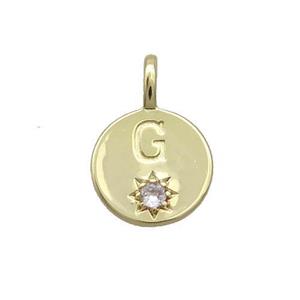 Copper Circle Pendant Pave Zircon G-letter Gold Plated, approx 11.5mm [FD12745]