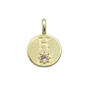 Copper Circle Pendant Pave Zircon H-letter Gold Plated, approx 11.5mm [FD12746]