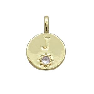 Copper Circle Pendant Pave Zircon J-letter Gold Plated, approx 11.5mm [FD12748]