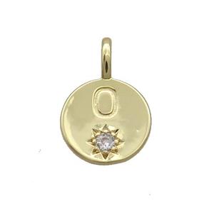 Copper Circle Pendant Pave Zircon O-letter Gold Plated, approx 11.5mm [FD12753]