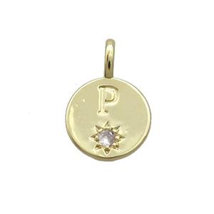 Copper Circle Pendant Pave Zircon P-letter Gold Plated, approx 11.5mm [FD12754]