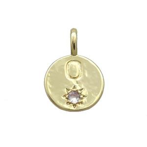 Copper Circle Pendant Pave Zircon Q-letter Gold Plated, approx 11.5mm [FD12755]