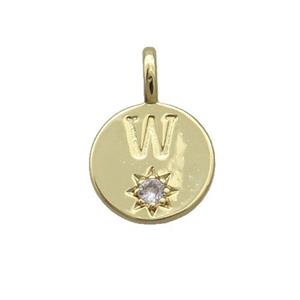 Copper Circle Pendant Pave Zircon W-letter Gold Plated, approx 11.5mm [FD12761]