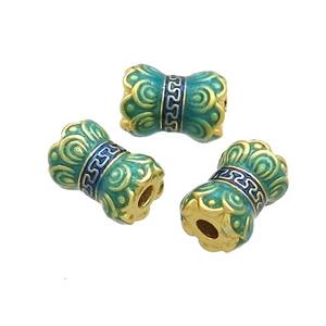 Tibetan Sytle Copper Lotus Beads Green Cloisonne Flower Gold Plated, approx 7.5-10.5mm [FD12771]