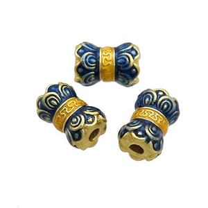 Tibetan Sytle Copper Lotus Beads Royalblue Cloisonne Flower Gold Plated, approx 7.5-10.5mm [FD12772]