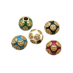Copper Round Beads Enamel Large Hole Gold Plated Mixed Color, approx 11-12mm, 3mm hole [FD12785]
