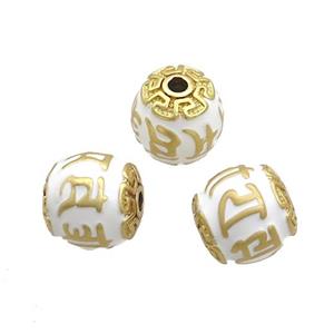 Tibetan Style Copper Round Beads White Enamel Large Hole Gold Plated, approx 11-12mm, 2mm hole [FD12786]