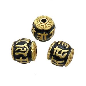 Tibetan Style Copper Round Beads Black Enamel Large Hole Gold Plated, approx 11-12mm, 2mm hole [FD12787]